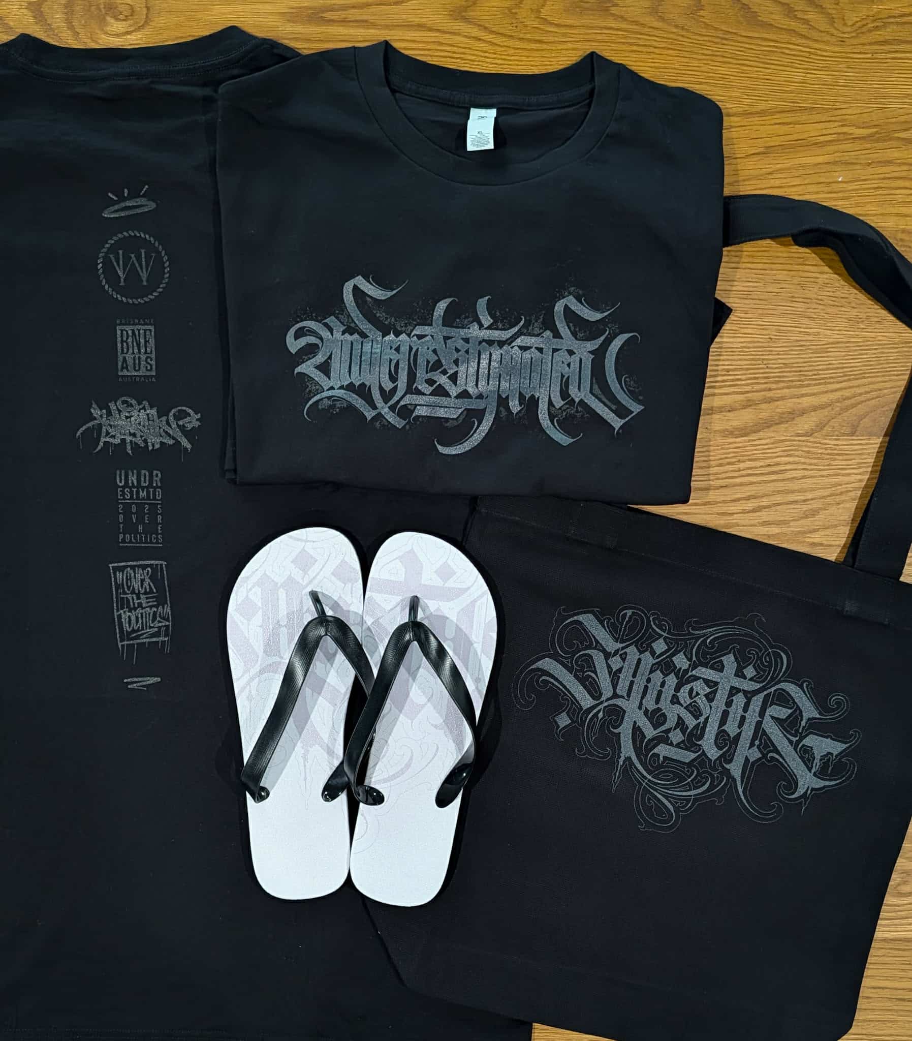 Mystik flip flop, tote bag and Tshirt PRE ORDER Combo - Image 2